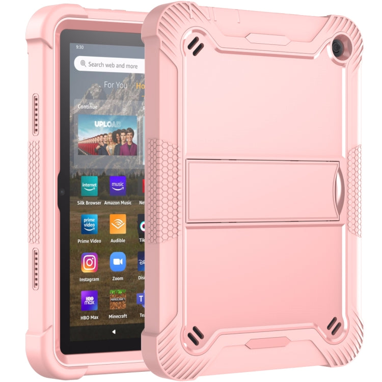 Silicone + PC Holder Shockproof Tablet Case For Amazon Kindle Fire HD 8 2022 / 2020 / HD 8 Plus 2020(Rose Gold)