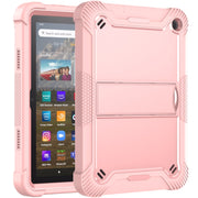 Silicone + PC Holder Shockproof Tablet Case For Amazon Kindle Fire HD 8 2022 / 2020 / HD 8 Plus 2020(Rose Gold)