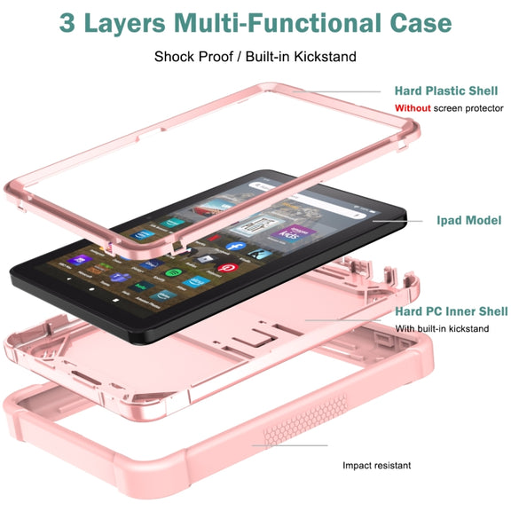 Silicone + PC Holder Shockproof Tablet Case For Amazon Kindle Fire HD 8 2022 / 2020 / HD 8 Plus 2020(Rose Gold)