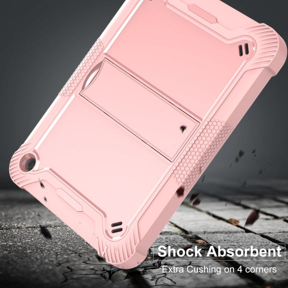 Silicone + PC Holder Shockproof Tablet Case For Amazon Kindle Fire HD 8 2022 / 2020 / HD 8 Plus 2020(Rose Gold)