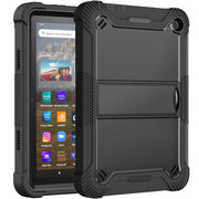 Silicone + PC Holder Shockproof Tablet Case For Amazon Kindle Fire HD 8 2022 / 2020 / HD 8 Plus 2020(Black)