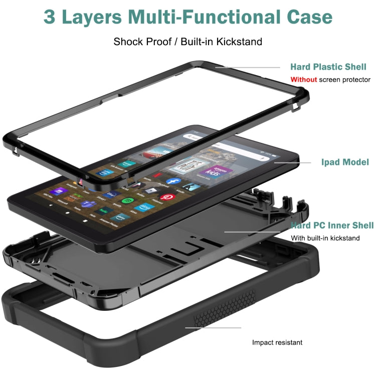 Silicone + PC Holder Shockproof Tablet Case For Amazon Kindle Fire HD 8 2022 / 2020 / HD 8 Plus 2020(Black)