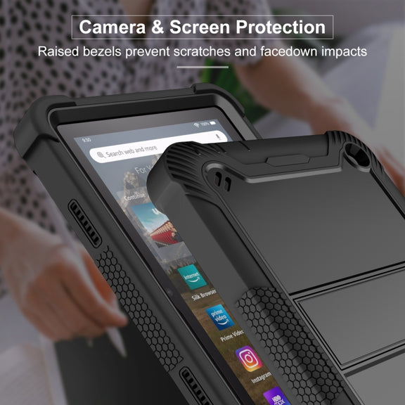 Silicone + PC Holder Shockproof Tablet Case For Amazon Kindle Fire HD 8 2022 / 2020 / HD 8 Plus 2020(Black)