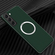 For Samsung Galaxy S23 5G Carbon Fiber Texture MagSafe Magnetic Phone Case(Green)