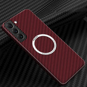 For Samsung Galaxy S23 5G Carbon Fiber Texture MagSafe Magnetic Phone Case(Red)