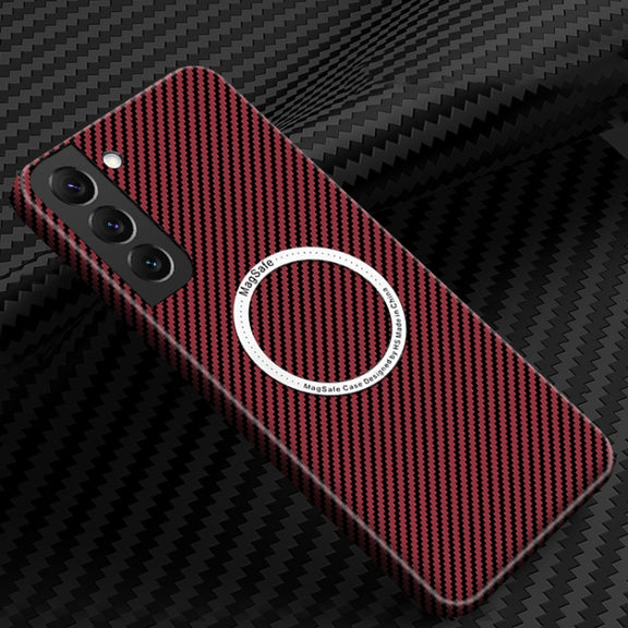 For Samsung Galaxy S23 5G Carbon Fiber Texture MagSafe Magnetic Phone Case(Red)