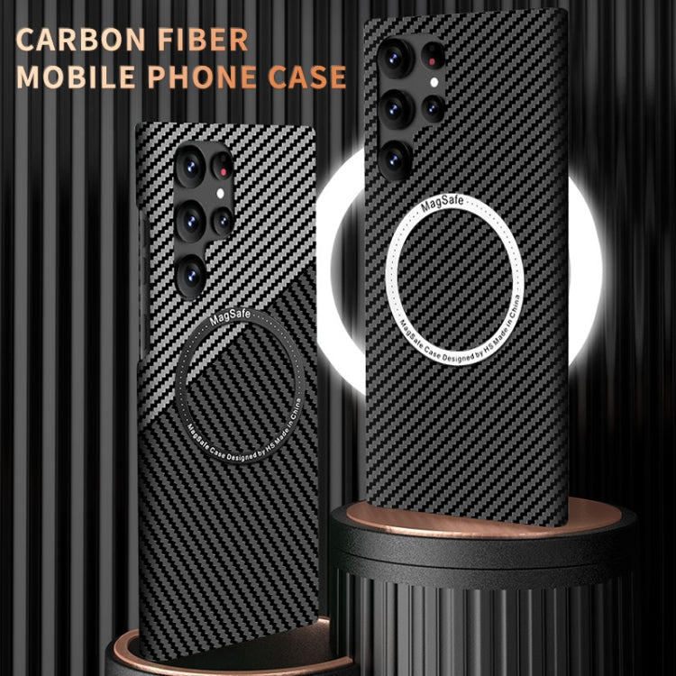 For Samsung Galaxy S23 5G Carbon Fiber Texture MagSafe Magnetic Phone Case(Black Silver)