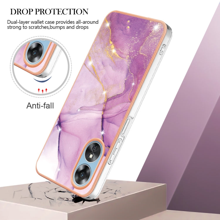 For OPPO A17 Electroplating Marble Dual-side IMD Phone Case(Purple 001)