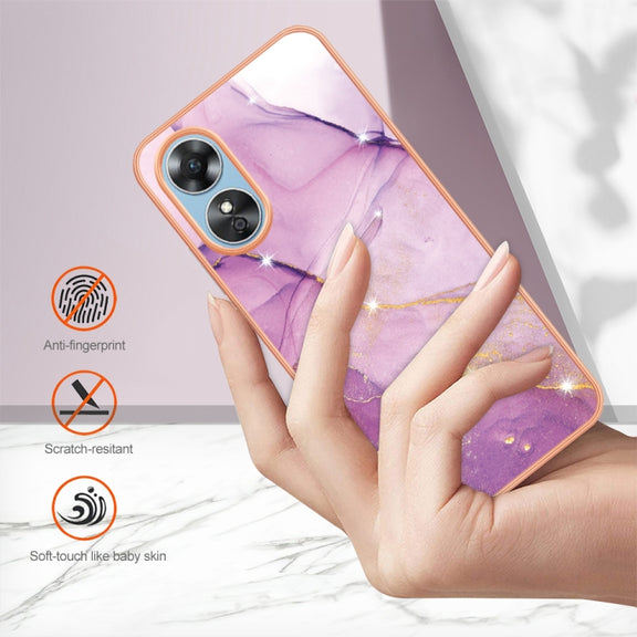 For OPPO A17 Electroplating Marble Dual-side IMD Phone Case(Purple 001)