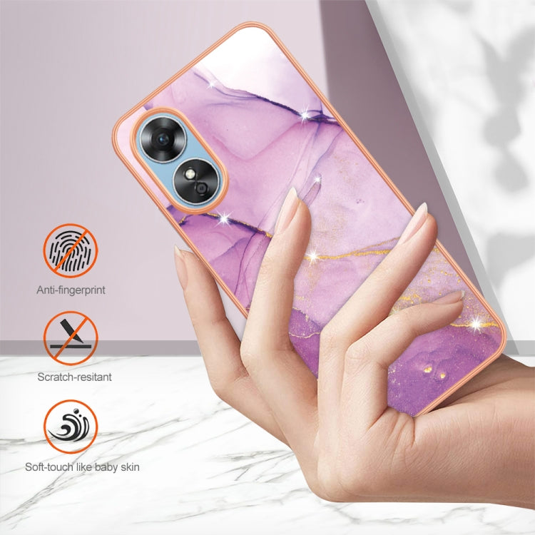 For OPPO A17 Electroplating Marble Dual-side IMD Phone Case(Purple 001)