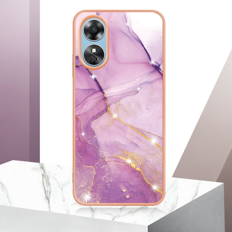 For OPPO A17 Electroplating Marble Dual-side IMD Phone Case(Purple 001)