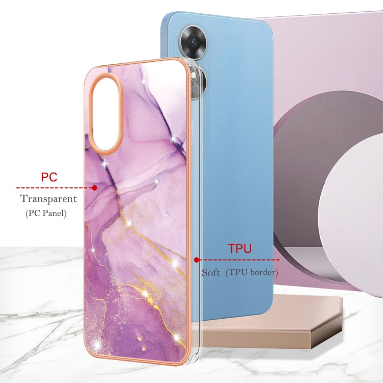 For OPPO A17 Electroplating Marble Dual-side IMD Phone Case(Purple 001)