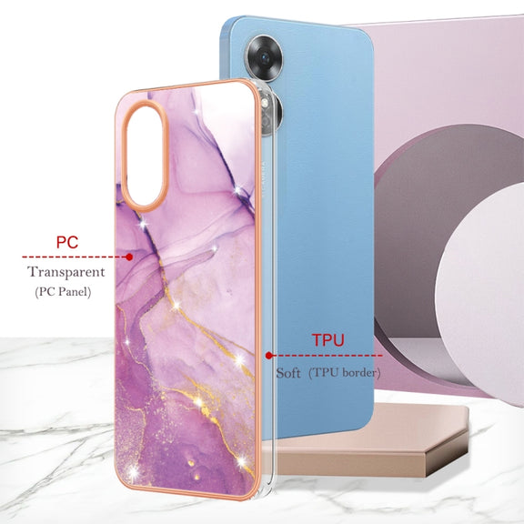 For OPPO A17 Electroplating Marble Dual-side IMD Phone Case(Purple 001)