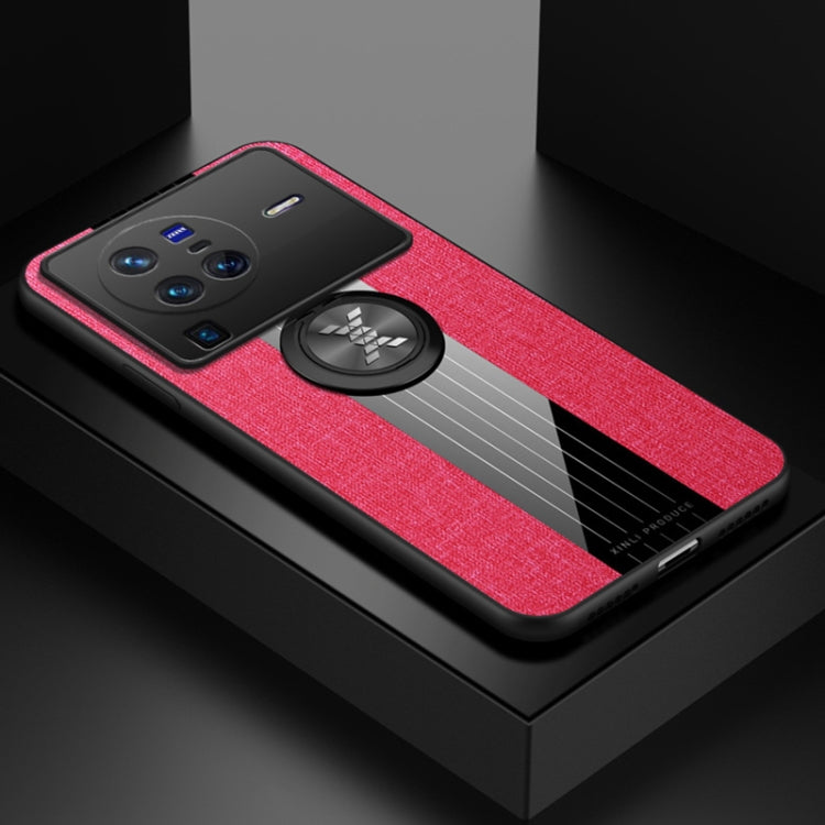 For vivo X80 Pro XINLI Stitching Cloth Textue TPU Phone Case with Ring Holder(Red)