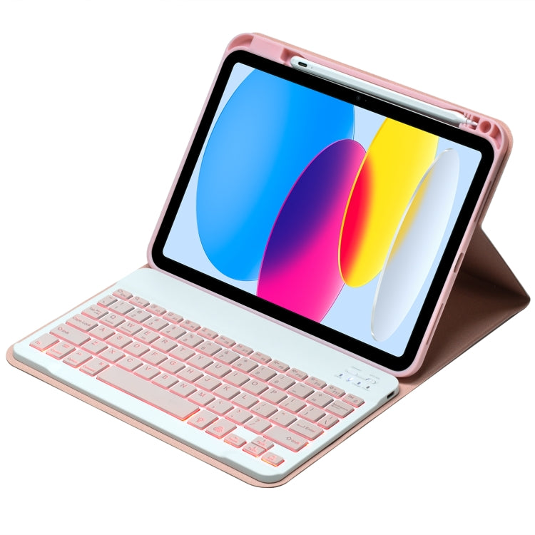 For iPad 10th Gen 10.9 2022 SA-10DS Backlight Bluetooth Keyboard Leather Tablet Case with Pen Slot(Pink)
