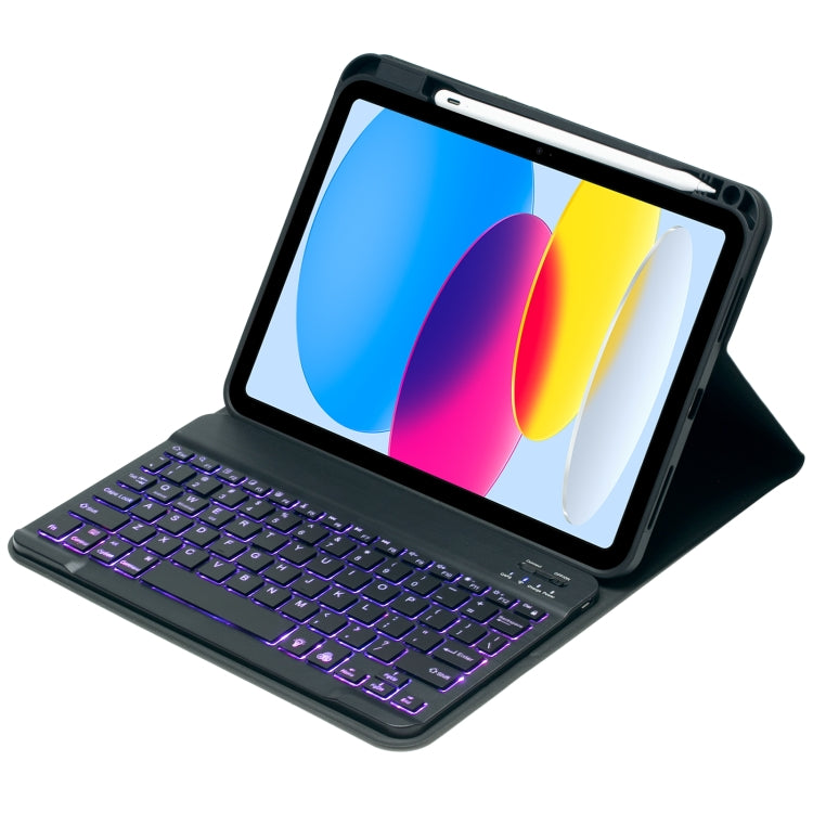 For iPad 10th Gen 10.9 2022 SA-10DS Backlight Bluetooth Keyboard Leather Tablet Case with Pen Slot(Black)