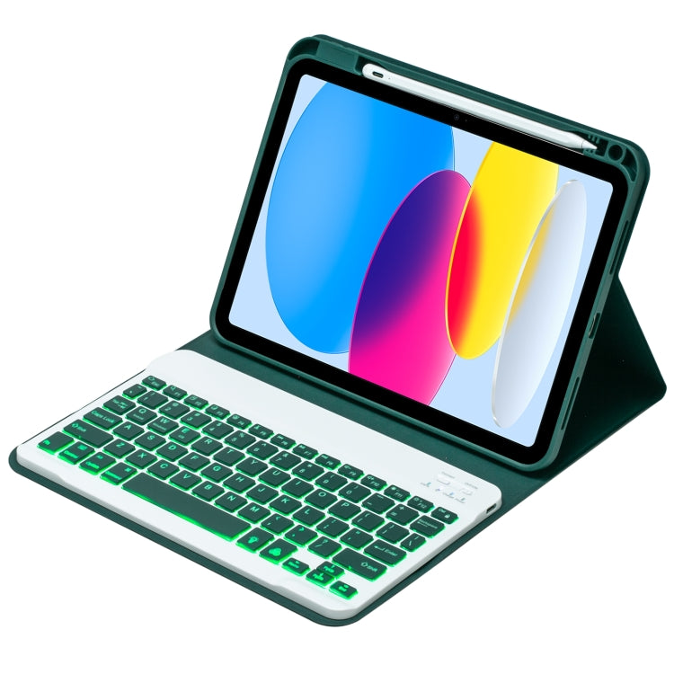 For iPad 10th Gen 10.9 2022 SA-10DS Backlight Bluetooth Keyboard Leather Tablet Case with Pen Slot(Dark Green)