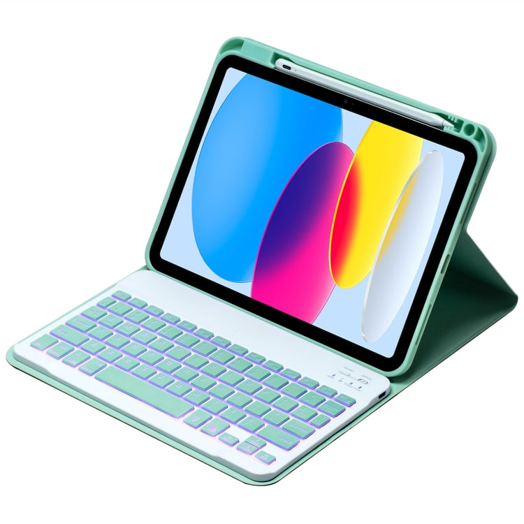 For iPad 10th Gen 10.9 2022 SA-10DS Backlight Bluetooth Keyboard Leather Tablet Case with Pen Slot(Light Green)