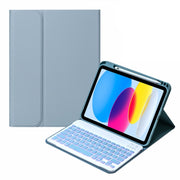 For iPad 10th Gen 10.9 2022 SA-10DS Backlight Bluetooth Keyboard Leather Tablet Case with Pen Slot(Light Blue)