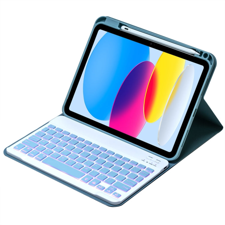 For iPad 10th Gen 10.9 2022 SA-10DS Backlight Bluetooth Keyboard Leather Tablet Case with Pen Slot(Light Blue)