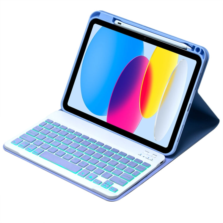 For iPad 10th Gen 10.9 2022 SA-10DS Backlight Bluetooth Keyboard Leather Tablet Case with Pen Slot(Light Purple)