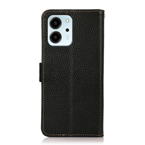 For Honor 80 SE KHAZNEH Side-Magnetic Litchi Genuine Leather RFID Phone Case(Black)