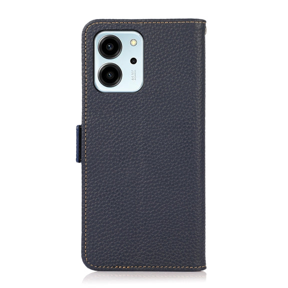 For Honor 80 SE KHAZNEH Side-Magnetic Litchi Genuine Leather RFID Phone Case(Blue)
