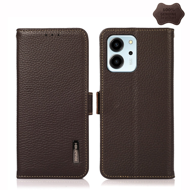 For Honor 80 SE KHAZNEH Side-Magnetic Litchi Genuine Leather RFID Phone Case(Brown)