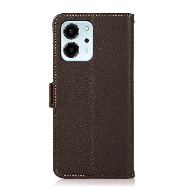 For Honor 80 SE KHAZNEH Side-Magnetic Litchi Genuine Leather RFID Phone Case(Brown)