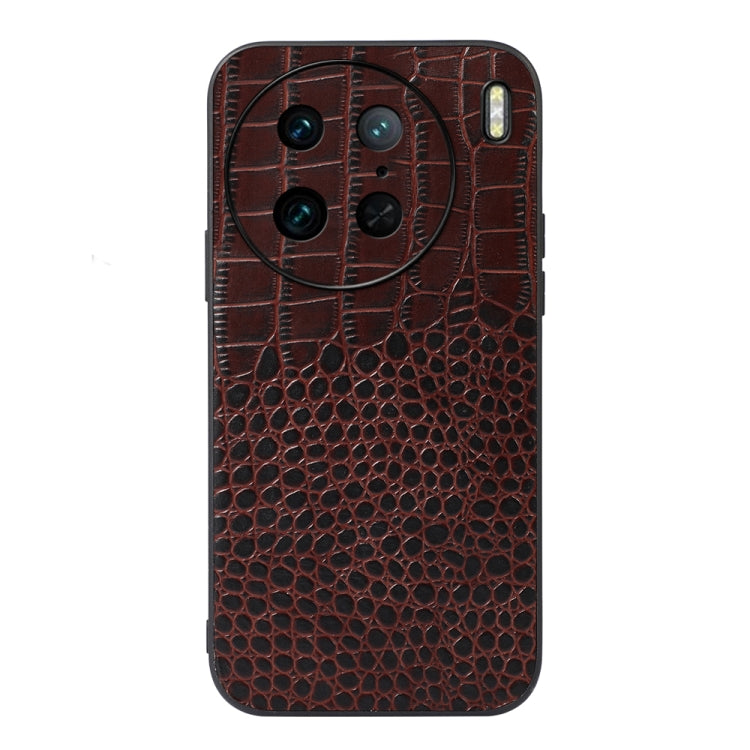 For vivo X90 Pro Crocodile Texture Genuine Leather Phone Case(Coffee)