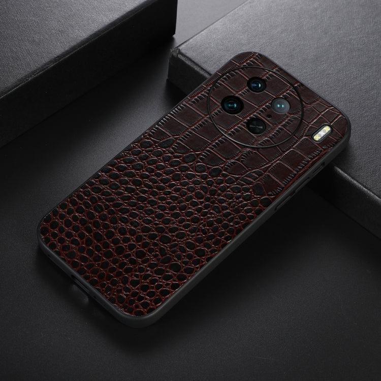 For vivo X90 Pro Crocodile Texture Genuine Leather Phone Case(Coffee)