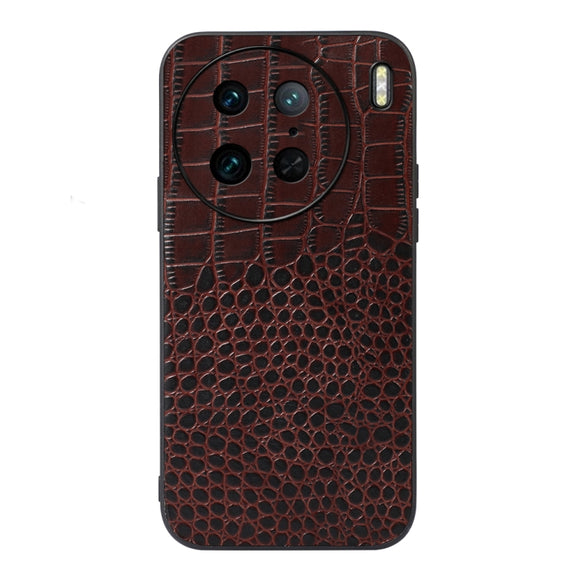 For vivo X90 Pro Crocodile Texture Genuine Leather Phone Case(Coffee)