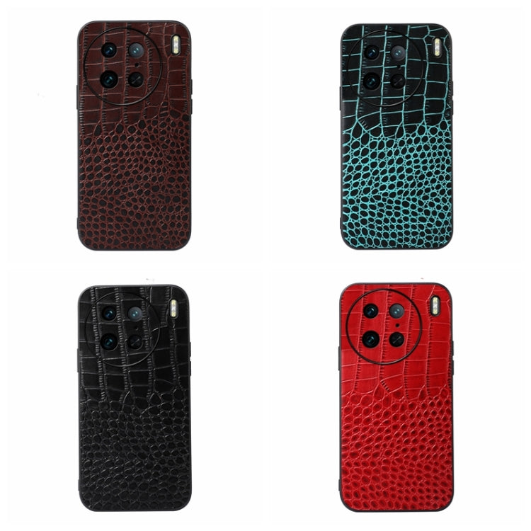 For vivo X90 Pro Crocodile Texture Genuine Leather Phone Case(Coffee)