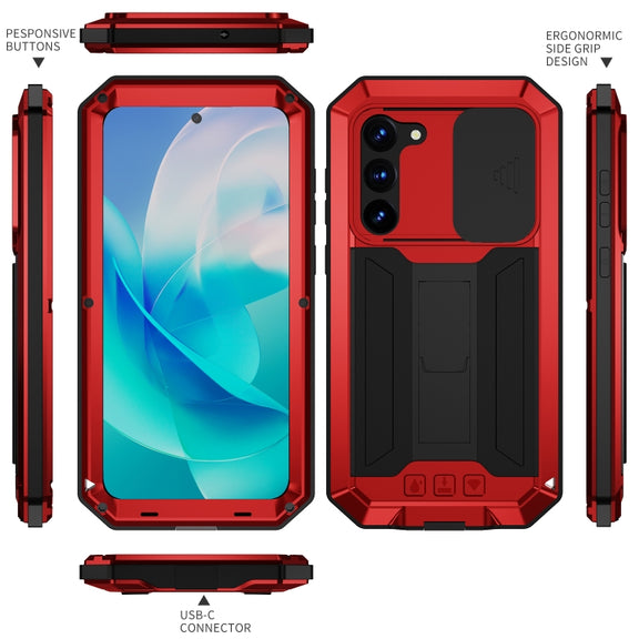 For Samsung Galaxy S23 5G R-JUST Sliding Camera Design Life Water-resistant Dustproof Shockproof Phone Case(Red)