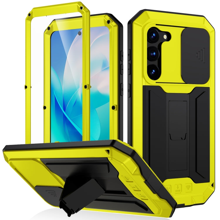 For Samsung Galaxy S23 5G R-JUST Sliding Camera Design Life Water-resistant Dustproof Shockproof Phone Case(Yellow)