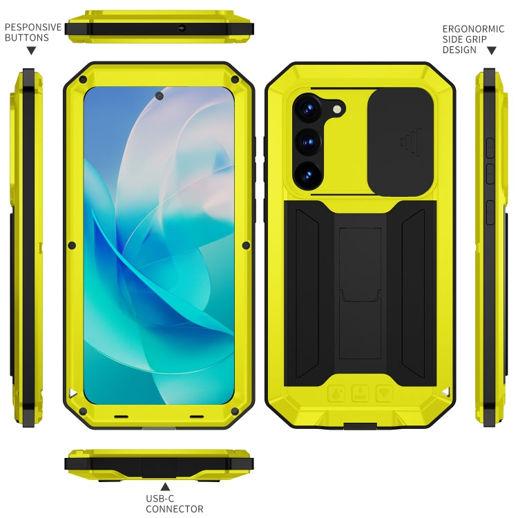 For Samsung Galaxy S23 5G R-JUST Sliding Camera Design Life Water-resistant Dustproof Shockproof Phone Case(Yellow)