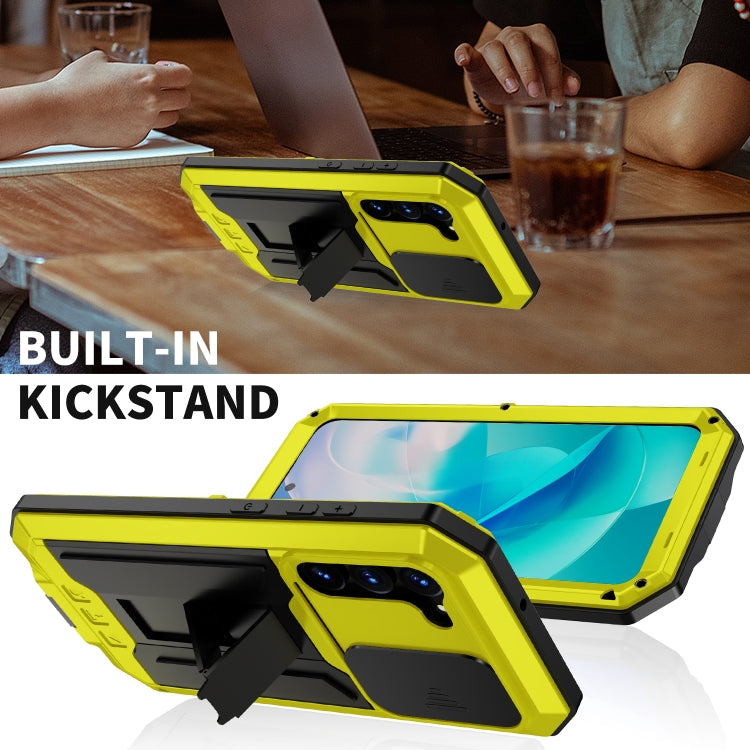 For Samsung Galaxy S23 5G R-JUST Sliding Camera Design Life Water-resistant Dustproof Shockproof Phone Case(Yellow)