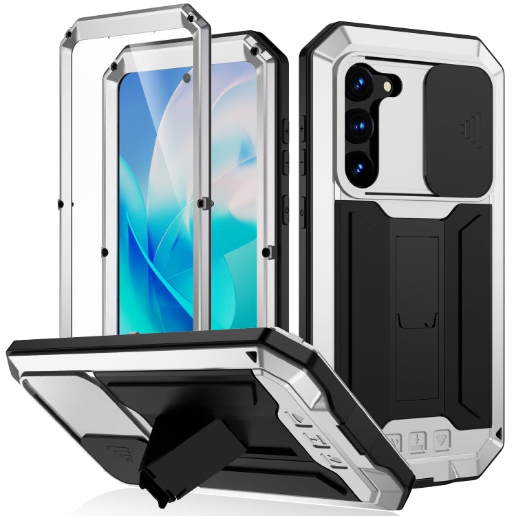 For Samsung Galaxy S23 5G R-JUST Sliding Camera Design Life Water-resistant Dustproof Shockproof Phone Case(Silver)