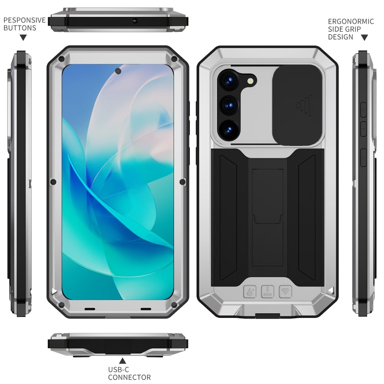 For Samsung Galaxy S23 5G R-JUST Sliding Camera Design Life Water-resistant Dustproof Shockproof Phone Case(Silver)