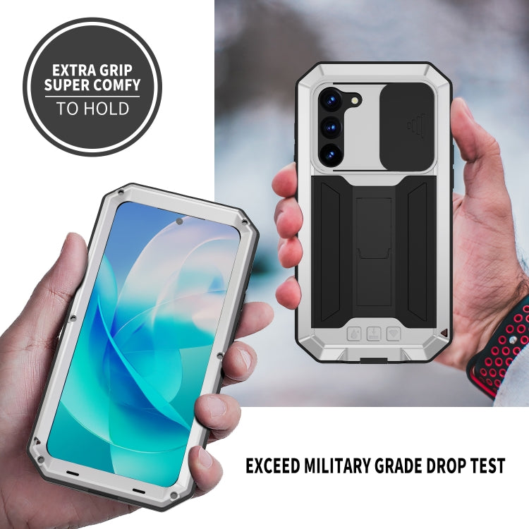 For Samsung Galaxy S23 5G R-JUST Sliding Camera Design Life Water-resistant Dustproof Shockproof Phone Case(Silver)