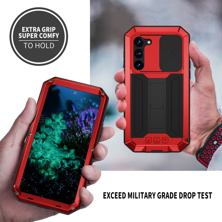 For Samsung Galaxy S23+ 5G R-JUST Sliding Camera Design Life Water-resistant Dustproof Shockproof Phone Case(Red)