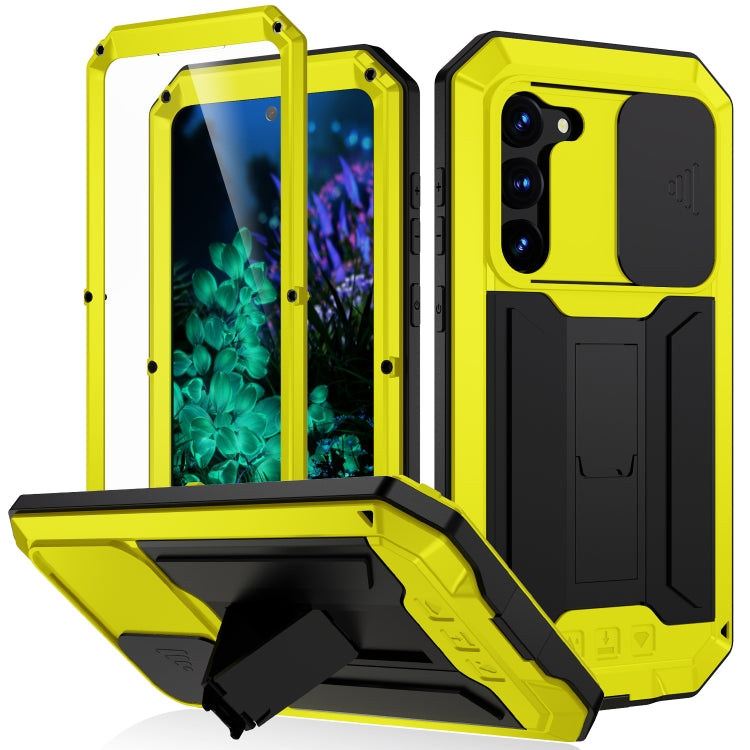 For Samsung Galaxy S23+ 5G R-JUST Sliding Camera Design Life Water-resistant Dustproof Shockproof Phone Case(Yellow)