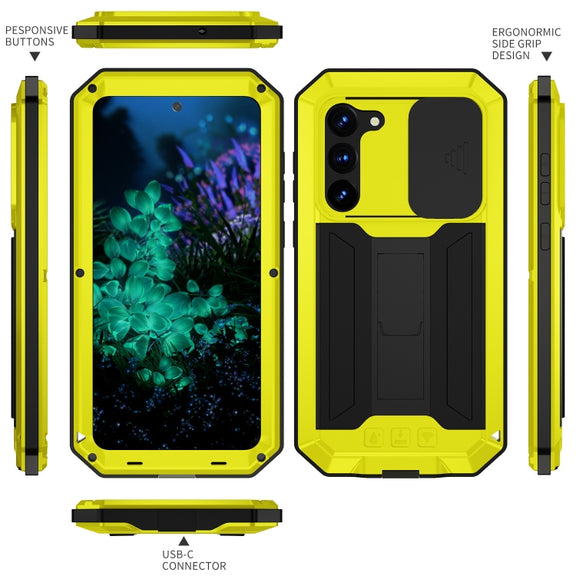 For Samsung Galaxy S23+ 5G R-JUST Sliding Camera Design Life Water-resistant Dustproof Shockproof Phone Case(Yellow)