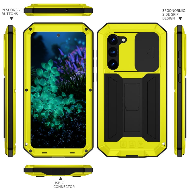 For Samsung Galaxy S23+ 5G R-JUST Sliding Camera Design Life Water-resistant Dustproof Shockproof Phone Case(Yellow)
