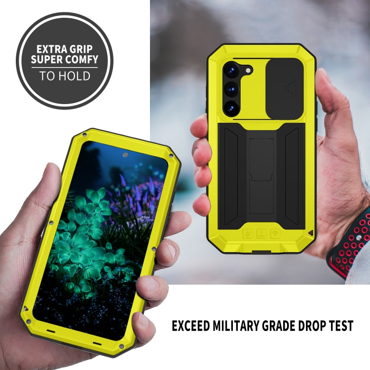 For Samsung Galaxy S23+ 5G R-JUST Sliding Camera Design Life Water-resistant Dustproof Shockproof Phone Case(Yellow)
