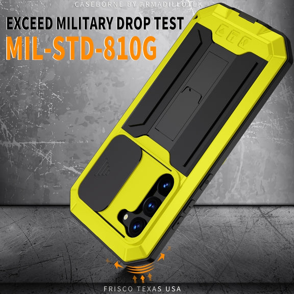 For Samsung Galaxy S23+ 5G R-JUST Sliding Camera Design Life Water-resistant Dustproof Shockproof Phone Case(Yellow)