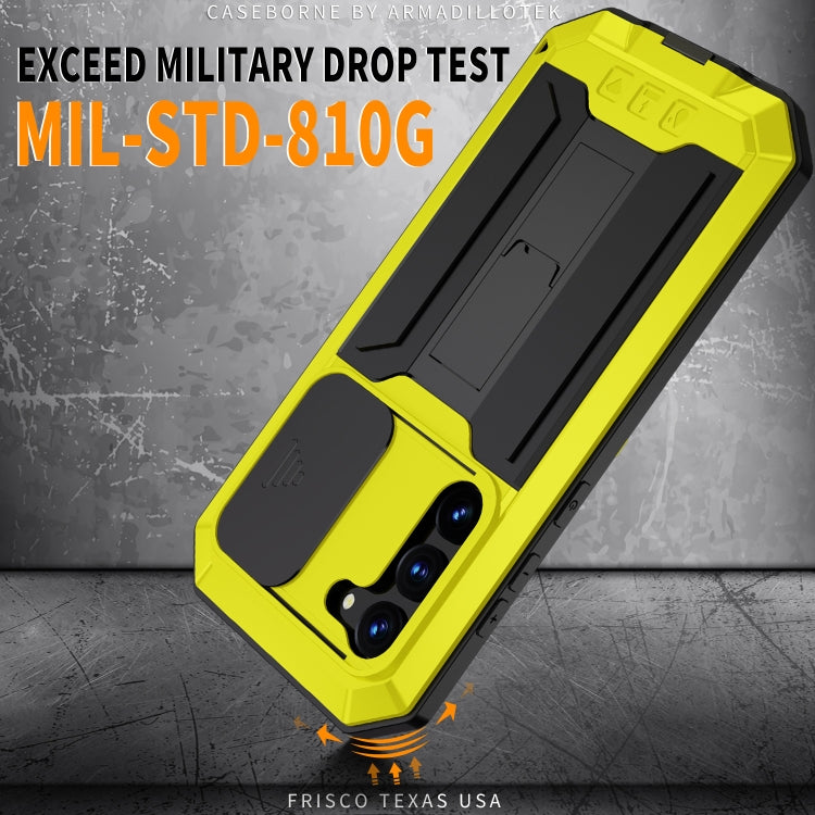 For Samsung Galaxy S23+ 5G R-JUST Sliding Camera Design Life Water-resistant Dustproof Shockproof Phone Case(Yellow)