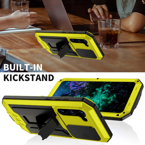For Samsung Galaxy S23+ 5G R-JUST Sliding Camera Design Life Water-resistant Dustproof Shockproof Phone Case(Yellow)