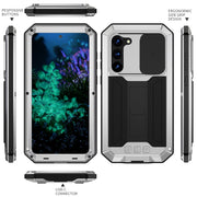 For Samsung Galaxy S23+ 5G R-JUST Sliding Camera Design Life Water-resistant Dustproof Shockproof Phone Case(Silver)