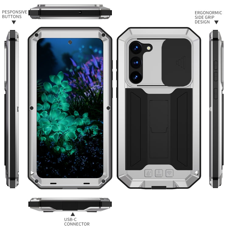 For Samsung Galaxy S23+ 5G R-JUST Sliding Camera Design Life Water-resistant Dustproof Shockproof Phone Case(Silver)